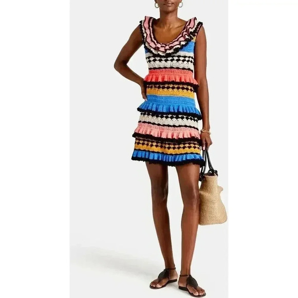 $950 Zimmermann Handmade Real Croch Tiggy Frill Tiered Pompom Dress Resort Sz 12 - Picture 11 of 16